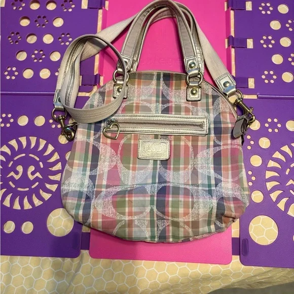 COACH Pink Poppy Plaid Satchel - Picture 13 of 16